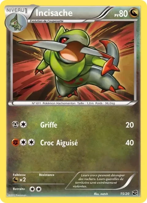 Carte Pokémon Incisache 015/020, extension Coffre des Dragons