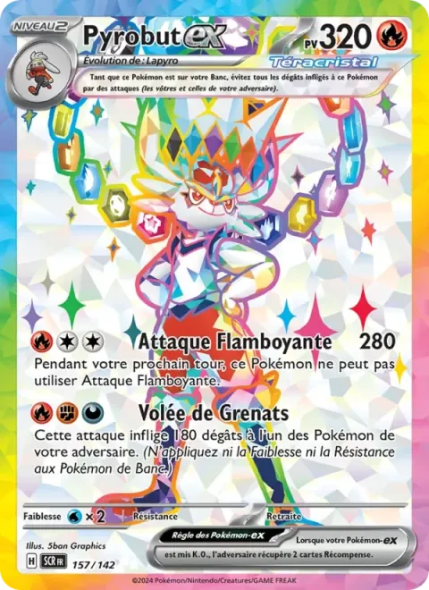 Carte Pokémon Pyrobut-ex 157/142, extension Couronne Stellaire