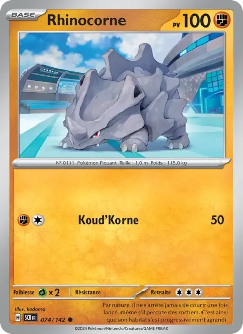 Carte Pokémon Rhinocorne 074/142, extension Couronne Stellaire