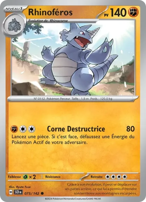Carte Pokémon Rhinoféros 075/142, extension Couronne Stellaire