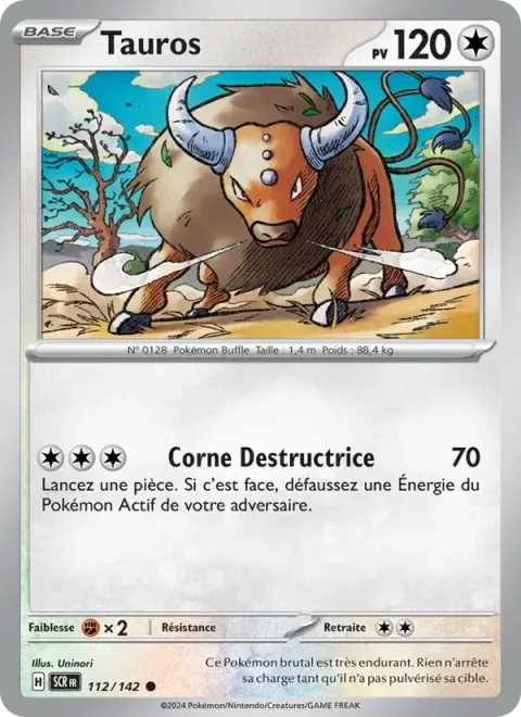 Carte Pokémon Tauros 112/142, extension Couronne Stellaire