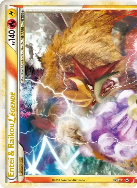 Carte Pokémon Entei & Raikou LÉGENDE (haut) 090/095, extension Déchaînement