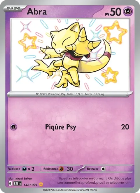 Carte Pokémon Abra 148/091, extension Destinées de Paldea