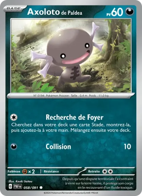 Carte Pokémon Axoloto de Paldea 058/091, extension Destinées de Paldea