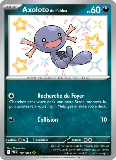 Carte Pokémon Axoloto de Paldea 180/091, extension Destinées de Paldea