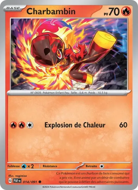 Carte Pokémon Charbambin 014/091, extension Destinées de Paldea