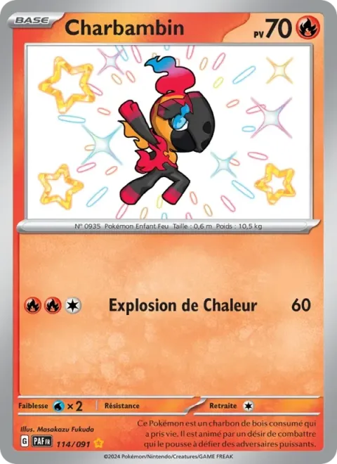 Carte Pokémon Charbambin 114/091, extension Destinées de Paldea