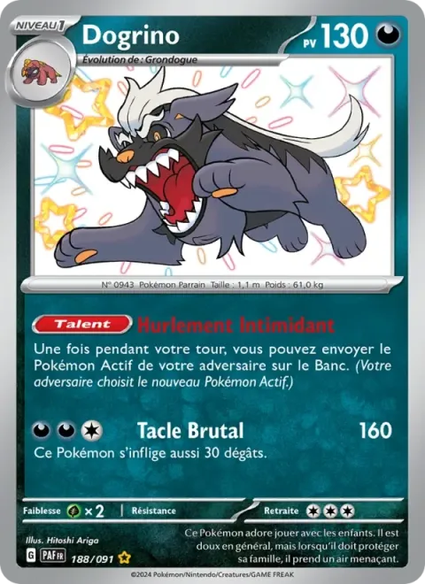 Carte Pokémon Dogrino 188/091, extension Destinées de Paldea