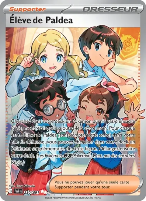 Carte Pokémon Élève de Paldea 230/091, extension Destinées de Paldea