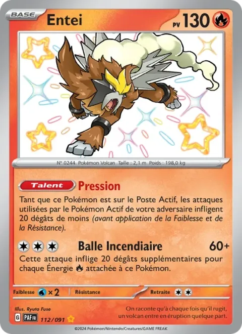 Carte Pokémon Entei 112/091, extension Destinées de Paldea