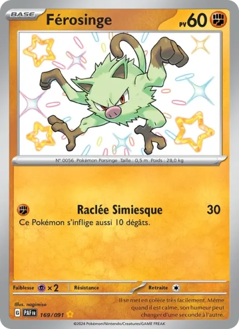 Carte Pokémon Férosinge 169/091, extension Destinées de Paldea