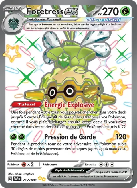 Carte Pokémon Foretress-ex 212/091, extension Destinées de Paldea