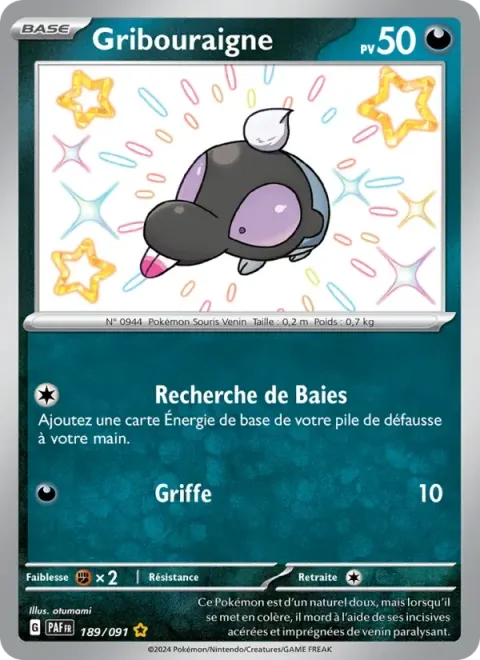 Carte Pokémon Gribouraigne 189/091, extension Destinées de Paldea