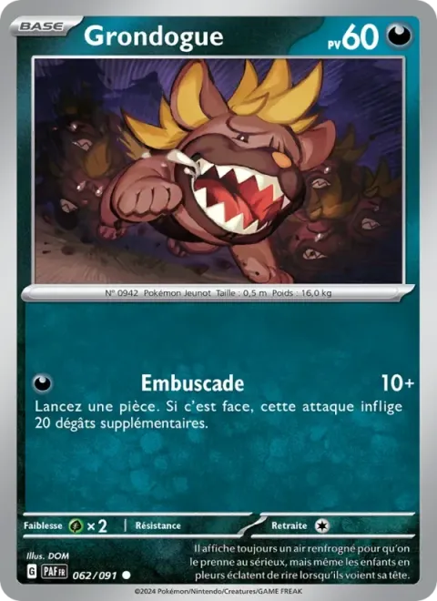 Carte Pokémon Grondogue 062/091, extension Destinées de Paldea