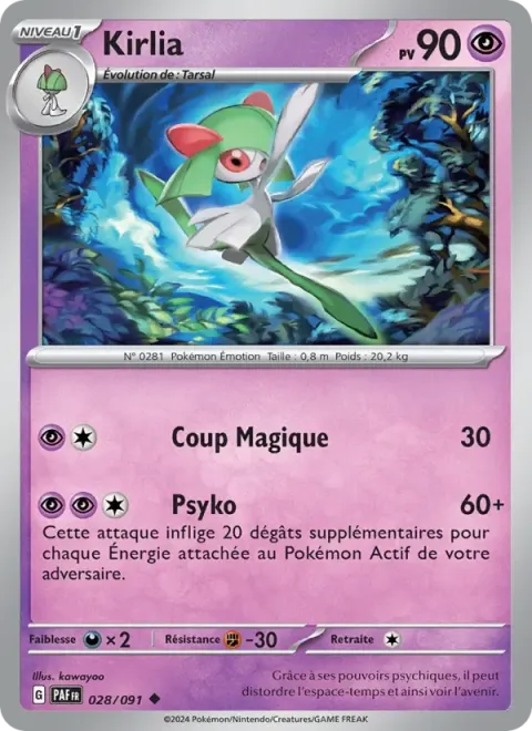 Carte Pokémon Kirlia 028/091, extension Destinées de Paldea