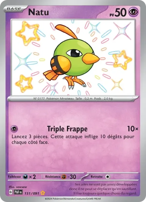 Carte Pokémon Natu 151/091, extension Destinées de Paldea