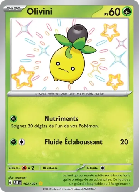 Carte Pokémon Olivini 102/091, extension Destinées de Paldea