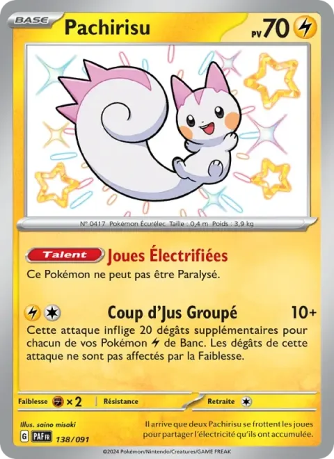 Carte Pokémon Pachirisu 138/091, extension Destinées de Paldea