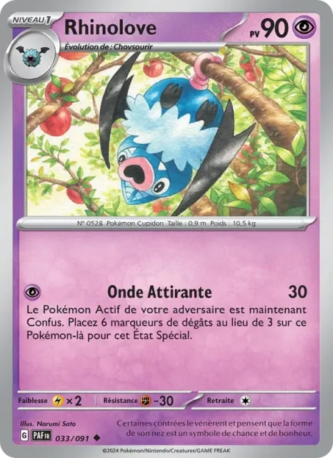 Carte Pokémon Rhinolove 033/091, extension Destinées de Paldea