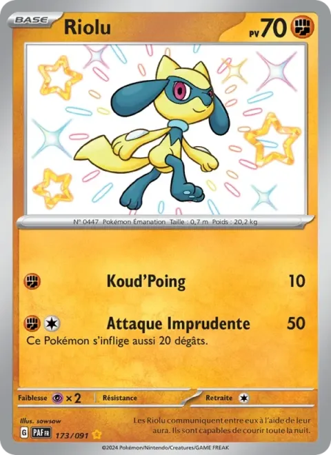 Carte Pokémon Riolu 173/091, extension Destinées de Paldea