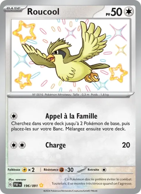 Carte Pokémon Roucool 196/091, extension Destinées de Paldea