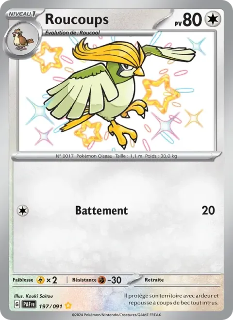 Carte Pokémon Roucoups 197/091, extension Destinées de Paldea