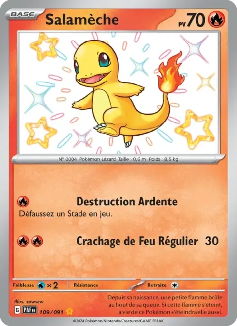 Carte Pokémon Salamèche 109/091, extension Destinées de Paldea