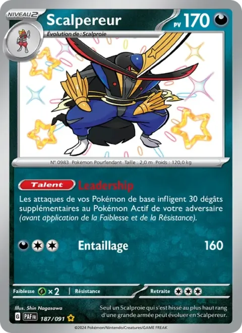 Carte Pokémon Scalpereur 187/091, extension Destinées de Paldea