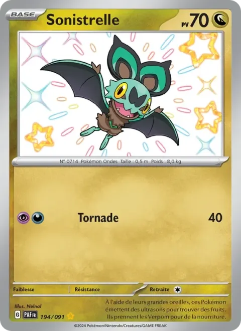 Carte Pokémon Sonistrelle 194/091, extension Destinées de Paldea