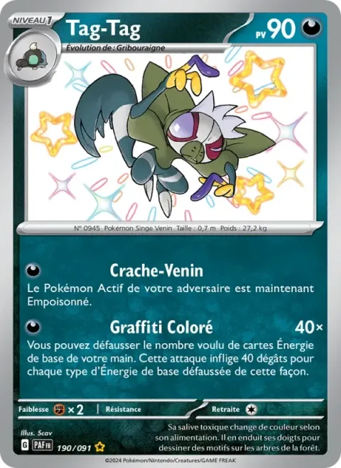 Carte Pokémon Tag-Tag 190/091, extension Destinées de Paldea