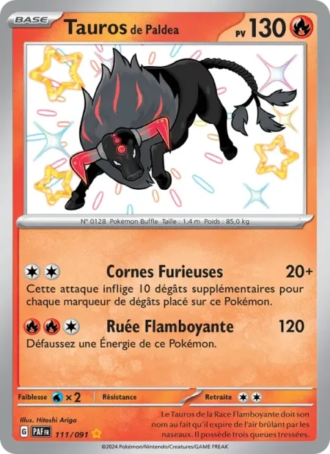 Carte Pokémon Tauros de Paldea 111/091, extension Destinées de Paldea
