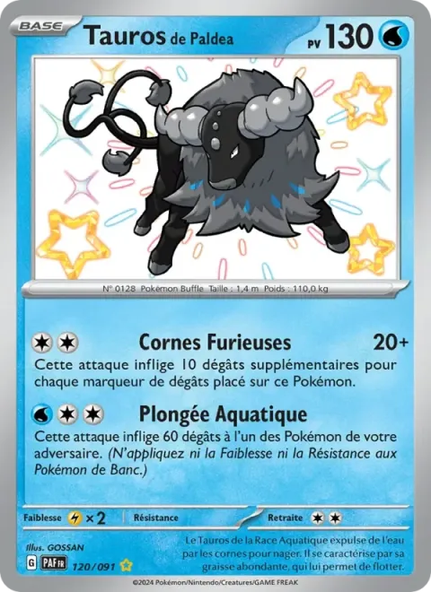 Carte Pokémon Tauros de Paldea 120/091, extension Destinées de Paldea