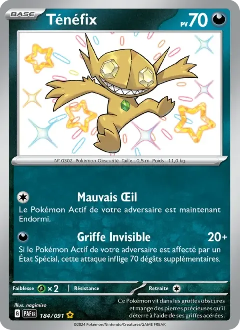 Carte Pokémon Ténéfix 184/091, extension Destinées de Paldea