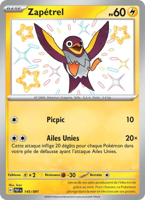 Carte Pokémon Zapétrel 145/091, extension Destinées de Paldea