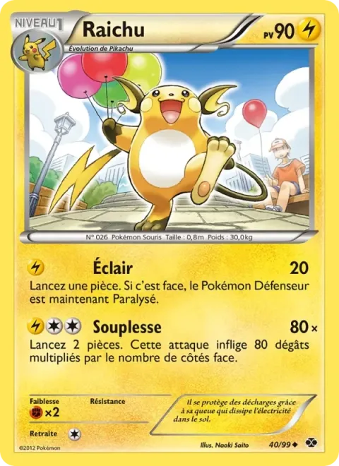 Carte Pokémon Raichu 040/099, extension Destinées Futures