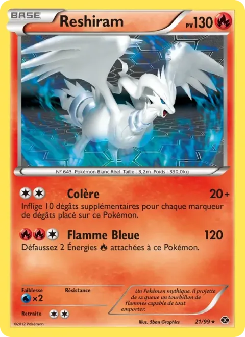Carte Pokémon Reshiram 021/099, extension Destinées Futures