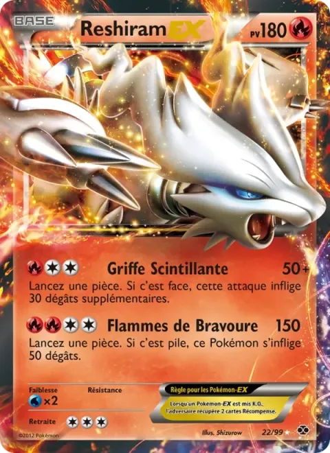 Carte Pokémon Reshiram-EX 022/099, extension Destinées Futures