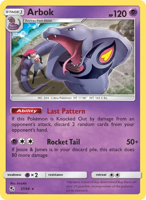 Carte Pokémon Arbok 027/068, extension Destinées Occultes