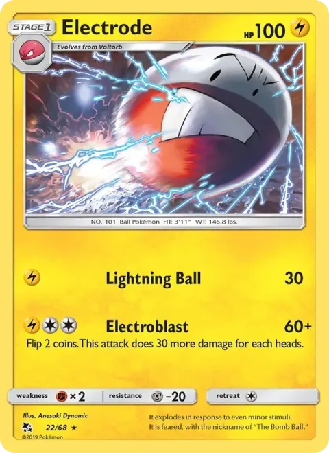 Carte Pokémon Électrode 022/068, extension Destinées Occultes