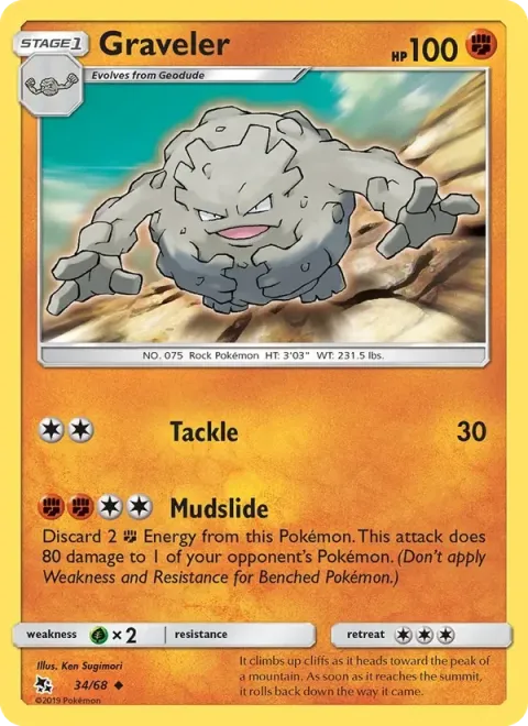 Carte Pokémon Gravalanch 034/068, extension Destinées Occultes