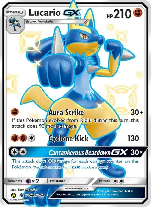 Carte Pokémon Lucario-GX SV64/SV94, extension Destinées Occultes