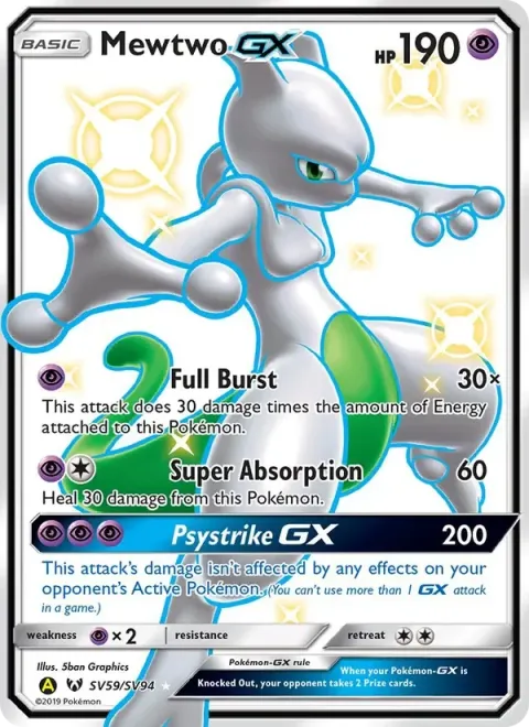 Carte Pokémon Mewtwo-GX SV59/SV94, extension Destinées Occultes