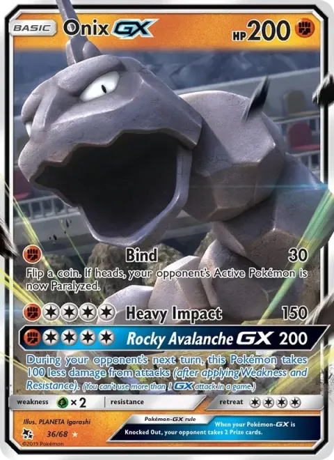 Carte Pokémon Onix-GX 036/068, extension Destinées Occultes