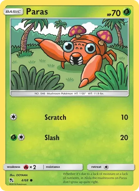 Carte Pokémon Paras 004/068, extension Destinées Occultes