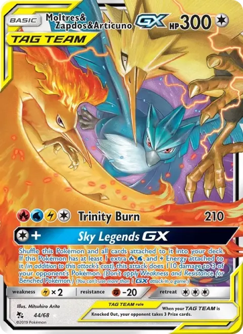 Carte Pokémon Sulfura, Électhor et Artikodin-GX 044/068, extension Destinées Occultes