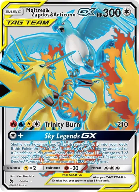 Carte Pokémon Sulfura, Électhor et Artikodin-GX 066/068, extension Destinées Occultes
