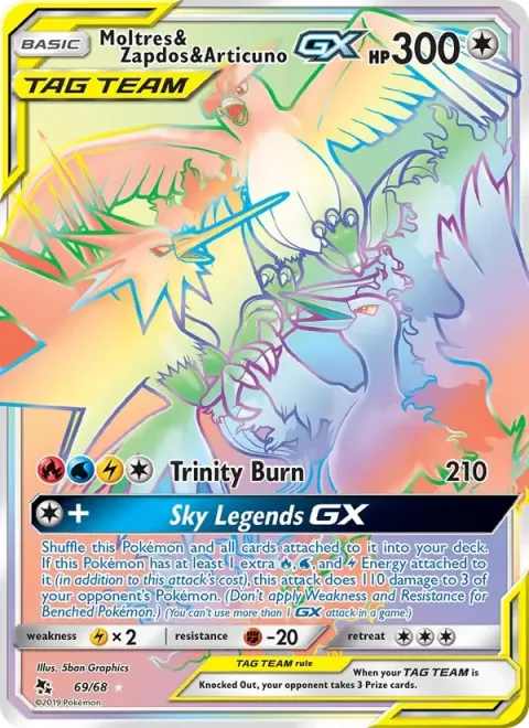 Carte Pokémon Sulfura, Électhor et Artikodin-GX 069/068, extension Destinées Occultes