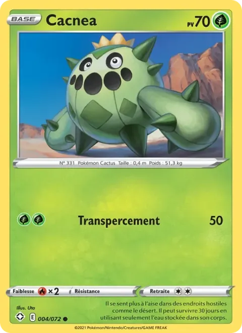 Carte Pokémon Cacnea 004/072, extension Destinées Radieuses