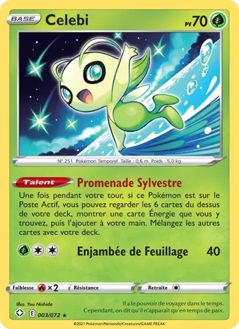 Carte Pokémon Celebi 003/072, extension Destinées Radieuses