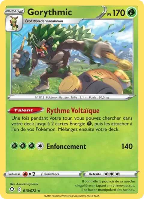 Carte Pokémon Gorythmic 013/072, extension Destinées Radieuses